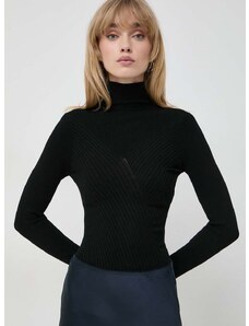 Marella pulóver könnyű, női, fekete, félgarbó nyakú
