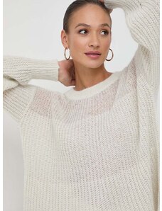 BOSS gyapjú pulóver könnyű, női, bézs