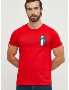 Tommy Hilfiger pamut póló piros, férfi, nyomott mintás