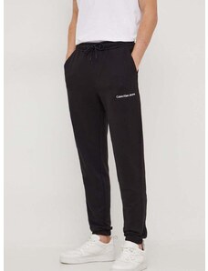 Calvin Klein Jeans pamut melegítőnadrág fekete, sima