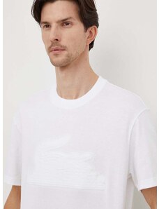 Lacoste pamut póló fehér, férfi, nyomott mintás