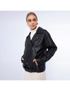 Női oversize bőr motoros kabát Wittchen, fekete, természetes bőr