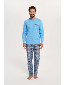 Italian Fashion Jaromir men's pajamas with long sleeves, long pants - blue/print