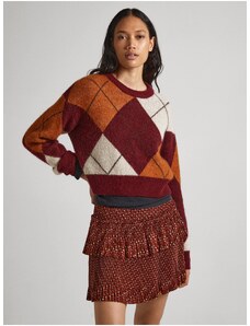 Burgundy women's patterned sweater with alpaca Pepe Jeans Eliot - Women