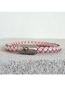 Kygodesignshop Rózsaszín Bőr Női Karkötő – Nemesacél Matt Csattal (Csukló mérete: 15 cm)