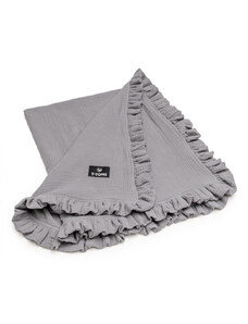 T-TOMI BIO Muslin blanket with ruffles Grey