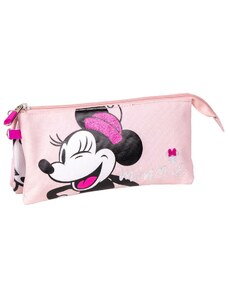 Három zsebes tolltartó Minnie Mouse 22,5 x 2 x 11,5 cm Rózsaszín