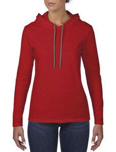Női kapucnis póló, Anvil ANL887, hosszú ujjú, karcsusított, Red/Dark Grey-L
