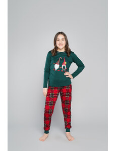 Italian Fashion Santa pajamas for girls, long sleeves, long legs - green/print