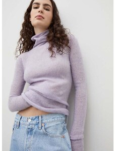 American Vintage gyapjú pulóver könnyű, női, lila, garbónyakú