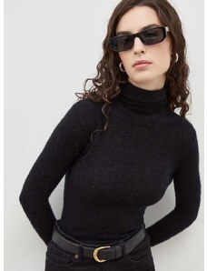 American Vintage gyapjú pulóver könnyű, női, fekete, garbónyakú