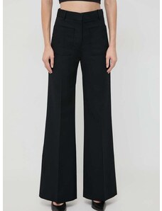 Victoria Beckham nadrág gyapjú keverékből fekete, magas derekú széles