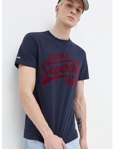 Superdry pamut póló sötétkék, férfi, nyomott mintás