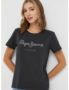 Pepe Jeans pamut póló női, fekete