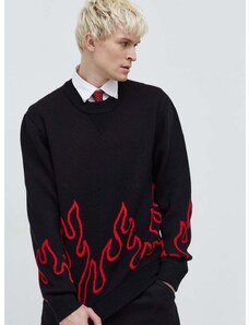 HUGO gyapjú pulóver férfi, fekete