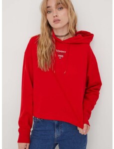 Tommy Jeans felső piros, női, nyomott mintás, kapucnis