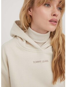 Tommy Jeans pamut melegítőfelső bézs, női, nyomott mintás, kapucnis