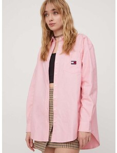 Tommy Jeans pamut ing női, galléros, rózsaszín, relaxed