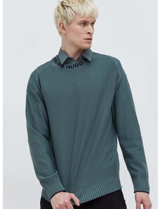 HUGO pamut pulóver könnyű, férfi, zöld