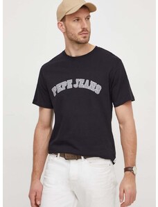Pepe Jeans pamut póló fekete, férfi, nyomott mintás