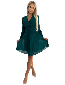 NUMOCO 313-14 ISABELLE Pleated chiffon dress with a neckline - green