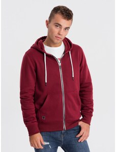 Ombre Clothing BASIC men's unbuttoned hooded sweatshirt - maroon V7 OM-SSBZ-0118