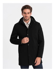 Ombre Clothing Férfi hőszigetelt kabát kapucnival és rejtett cipzárral V1 OM-COWC-0110 fekete