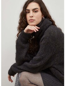 American Vintage gyapjú pulóver meleg, női, fekete, garbónyakú