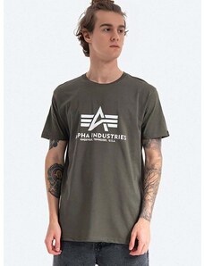 Alpha Industries pamut póló Basic T-Shirt zöld, nyomott mintás