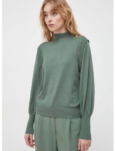 Bruuns Bazaar pulóver könnyű, női, zöld, félgarbó nyakú