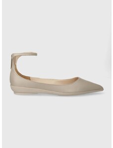 Calvin Klein bőr balerina cipő WRAPPED ANKLE STRAP BALLERINA bézs, HW0HW01840