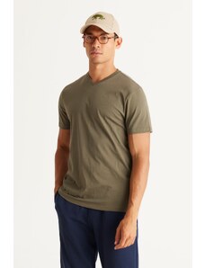AC&Co / Altınyıldız Classics Men's Khaki Slim Fit Slim Fit 100% Cotton V-Neck T-Shirt