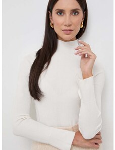 BOSS pulóver könnyű, női, fehér, félgarbó nyakú
