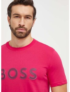 Boss Green pamut póló rózsaszín, férfi, nyomott mintás
