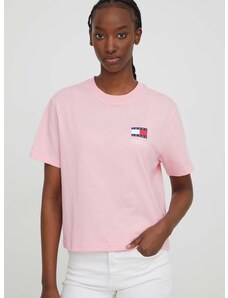 Tommy Jeans pamut póló női, rózsaszín