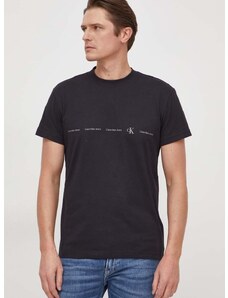 Calvin Klein Jeans pamut póló fekete, férfi, nyomott mintás
