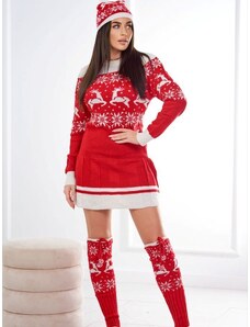KS Karácsonyi szett 1001 pulóver + sapka + térdzokni piros