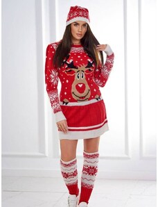 KS Karácsonyi szett 1006 pulóver + sapka + térdzokni piros