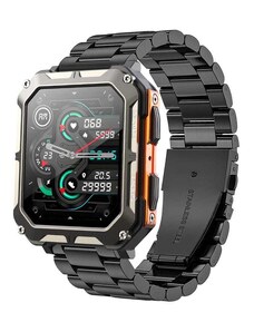 Smart Watch C20 Pro ütésálló IP68 outdoor telefonfunkciós okosóra fémszíjjal - fekete-narancs