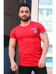 Madmext Crest Detailed Red T-Shirt 3025
