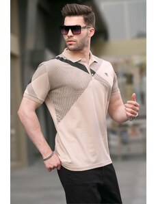 Madmext Beige Patterned Polo Neck Men's T-Shirt 6081
