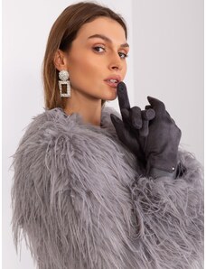 Fashionhunters Dark grey gloves with eco-leather inserts