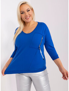 Fashionhunters Plus size cobalt blue blouse with decorative closure
