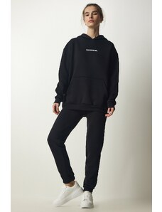 Happiness İstanbul Women's Black Raised Knitted Tracksuit