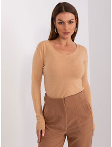 Fashionhunters Camel sweater with V-neck