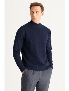 ALTINYILDIZ CLASSICS Men's Navy Blue Standard Fit Normal Cut Half Turtleneck Cotton Knitwear Sweater.