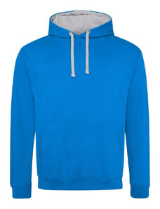 Kapucnis pulóver Just Hoods AWJH003, kontrasztos színű kapucni belsővel, Sapphire Blue/Heather Grey-2XL