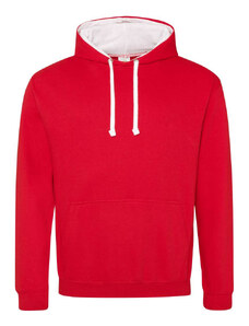 Kapucnis pulóver Just Hoods AWJH003, kontrasztos színű kapucni belsővel, Fire Red/Arctic White-2XL