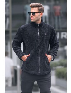 Madmext Black Zippered Plush Sweatshirt 6152