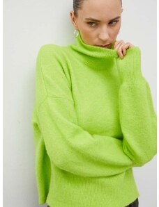 Samsoe Samsoe Samsoe gyapjú pulóver NOLA könnyű, női, zöld, félgarbó nyakú, F18322002